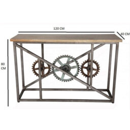 Wyld Haus Hanko Industrial Reclaimed Wood And Metal Cogs Console Table, 1200 X 400 X 800 mm - thumbnail 3