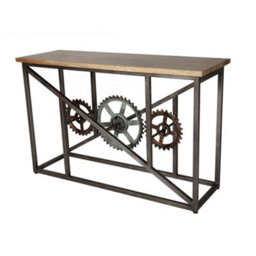 Wyld Haus Hanko Industrial Reclaimed Wood And Metal Cogs Console Table, 1200 X 400 X 800 mm - thumbnail 2