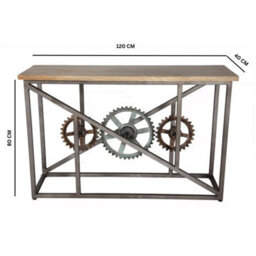 Wyld Haus Hanko Industrial Reclaimed Wood And Metal Cogs Console Table, 1200 X 400 X 800 mm - thumbnail 4