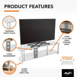 "Avf Classic 1.4M Glass Corner Tv Stand With Cable Management For Tvs Up To 65"" - Clear & Chrome" - thumbnail 5