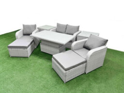 Fimous Light Grey Rattan Garden Furniture Set Sofa Set Reclining Chair Adjustable Lifting Table 6 Seater 2 Big Stools 2 Side Table - thumbnail 2