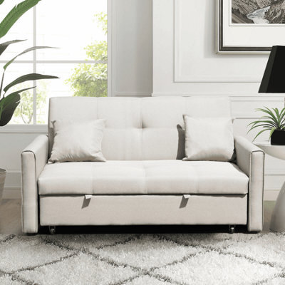 Home Source Charleston Extra Wide 2 Seater Linen Beige Double Sofa Bed - image 1