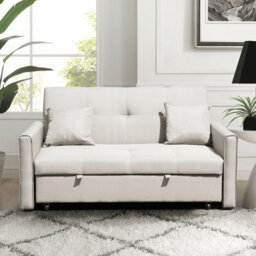 Home Source Charleston Extra Wide 2 Seater Linen Beige Double Sofa Bed - thumbnail 1