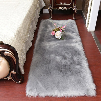 Living And Home Grey Rectangle Super Soft Shaggy Area Rug Home Decor Chair Sofa Cover 60 X 120 Cm - image 1