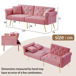Matteo Modern Pink Velvet 2-Seater Sofa Bed With 3-Stage Adjustable Backrest & Gold Metal Feet - Space-Saving - thumbnail 7