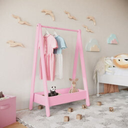 Urbn-Living Urbnliving 99Cm Height Kids Wooden Hanging Dress Up Clothes Rail Rack Display Stand Extra Storage Shelf, Pink