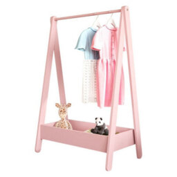 Urbn-Living Urbnliving 99Cm Height Kids Wooden Hanging Dress Up Clothes Rail Rack Display Stand Extra Storage Shelf, Pink - thumbnail 4
