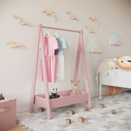 Urbn-Living Urbnliving 99Cm Height Kids Wooden Hanging Dress Up Clothes Rail Rack Display Stand Extra Storage Shelf, Pink - thumbnail 2