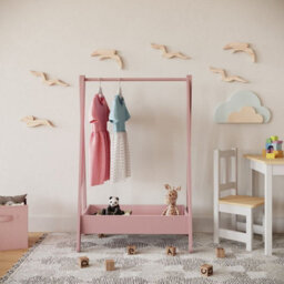 Urbn-Living Urbnliving 99Cm Height Kids Wooden Hanging Dress Up Clothes Rail Rack Display Stand Extra Storage Shelf, Pink - thumbnail 3