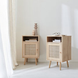 Sweeek - Pair Of Scandi-Style Bedside Tables With Cupboard Boheme Natural 39X40X70 Cm - thumbnail 7
