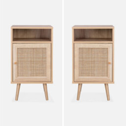 Sweeek - Pair Of Scandi-Style Bedside Tables With Cupboard Boheme Natural 39X40X70 Cm - thumbnail 3