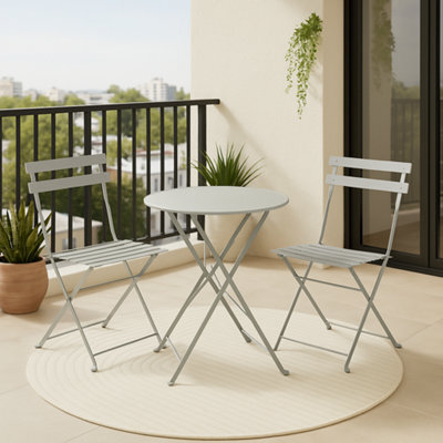 Mof 3-Piece Folding Bistro Set, Outdoor Garden Metal Table And Chairs, Powder-Coated Steel, 4 Colours Available (Grey) - image 1