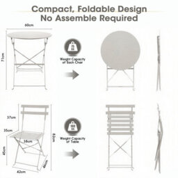 Mof 3-Piece Folding Bistro Set, Outdoor Garden Metal Table And Chairs, Powder-Coated Steel, 4 Colours Available (Grey) - thumbnail 4