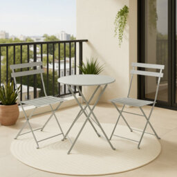 Mof 3-Piece Folding Bistro Set, Outdoor Garden Metal Table And Chairs, Powder-Coated Steel, 4 Colours Available (Grey) - thumbnail 1