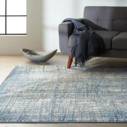Ivory Blue Modern Easy To Clean Abstract Ruf For Bedroom Dining Room And Living Room-69 X 221Cm (Runner) - thumbnail 1