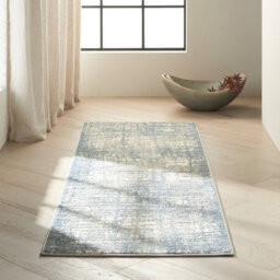 Ivory Blue Modern Easy To Clean Abstract Ruf For Bedroom Dining Room And Living Room-69 X 221Cm (Runner) - thumbnail 6