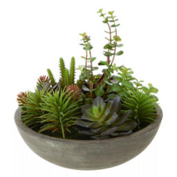 Orsina Mixed Succulent In Stone Effect Pot, Faux Multicoloured Succulent Arrangement In Rustic Grey Planter - thumbnail 2