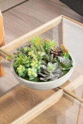Orsina Mixed Succulent In Stone Effect Pot, Faux Multicoloured Succulent Arrangement In Rustic Grey Planter - thumbnail 3