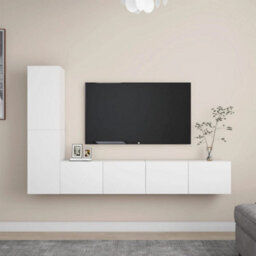 Berkfield 4 Piece Tv Cabinet Set White Engineered Wood - thumbnail 1