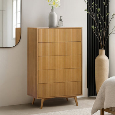 Teamson Home Tremolo Chest Of Drawers 4 Fluted Push-Open Drawer Bedroom Dresser, Natural - image 1