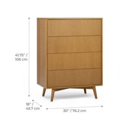 Teamson Home Tremolo Chest Of Drawers 4 Fluted Push-Open Drawer Bedroom Dresser, Natural - thumbnail 5