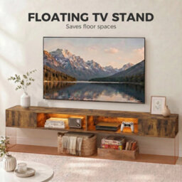 Tv Stand With Rgb Led Lights For 75-Inch Tv, Rustic Brown - thumbnail 6