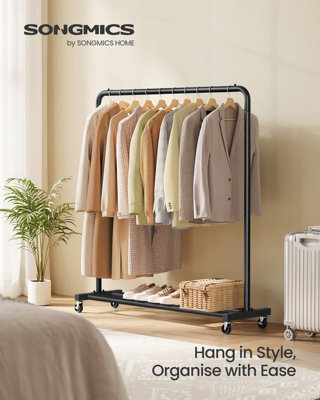 LEDREM Clothes Rack, Garment Rack On Wheels, Coat Rack, 2 Lockable Wheels, Bedroom, Holds Up To 50 Kg,ink Black - image 1