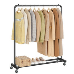 LEDREM Clothes Rack, Garment Rack On Wheels, Coat Rack, 2 Lockable Wheels, Bedroom, Holds Up To 50 Kg,ink Black - thumbnail 3