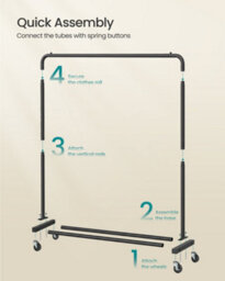 LEDREM Clothes Rack, Garment Rack On Wheels, Coat Rack, 2 Lockable Wheels, Bedroom, Holds Up To 50 Kg,ink Black - thumbnail 7