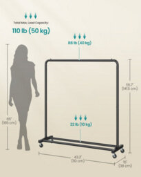 LEDREM Clothes Rack, Garment Rack On Wheels, Coat Rack, 2 Lockable Wheels, Bedroom, Holds Up To 50 Kg,ink Black - thumbnail 6