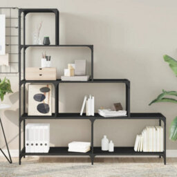 Berkfield Sturdy Bookcase 4-Stair Black 139X33.5X149 Cm Engineered Wood - thumbnail 4