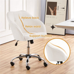 Yaheetech Height Adjustable Swivel Desk Chair With Castors And Armrests - Ivory / Boucle - thumbnail 7