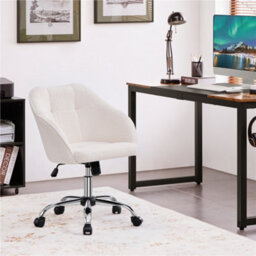 Yaheetech Height Adjustable Swivel Desk Chair With Castors And Armrests - Ivory / Boucle - thumbnail 7