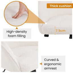 Yaheetech Height Adjustable Swivel Desk Chair With Castors And Armrests - Ivory / Boucle - thumbnail 6