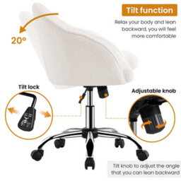 Yaheetech Height Adjustable Swivel Desk Chair With Castors And Armrests - Ivory / Boucle - thumbnail 5