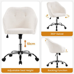 Yaheetech Height Adjustable Swivel Desk Chair With Castors And Armrests - Ivory / Boucle - thumbnail 4