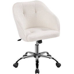 Yaheetech Height Adjustable Swivel Desk Chair With Castors And Armrests - Ivory / Boucle