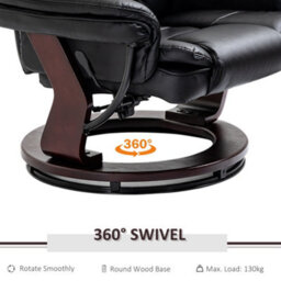 Homcom Swivel Manual Recliner And Footrest Set Pu Leather Lounge Chair Black - thumbnail 5