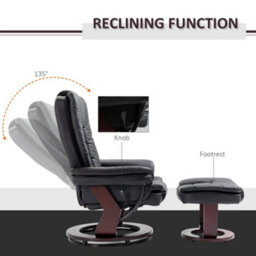 Homcom Swivel Manual Recliner And Footrest Set Pu Leather Lounge Chair Black - thumbnail 4