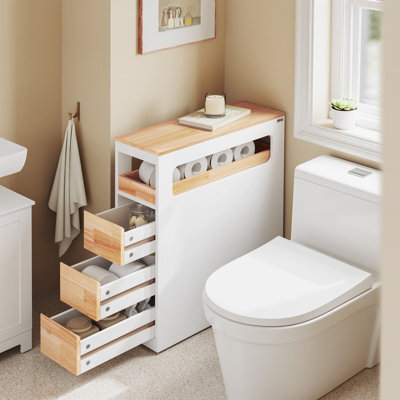 Sobuy Bathroom Side Cabinet With 4 Drawers And Wheels 25.6X9.1X32.3 Inch Load Capacity 40 Kg Bzr54-Iii-Nw - White - image 1