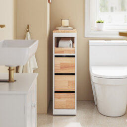 Sobuy Bathroom Side Cabinet With 4 Drawers And Wheels 25.6X9.1X32.3 Inch Load Capacity 40 Kg Bzr54-Iii-Nw - White - thumbnail 5
