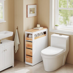 Sobuy Bathroom Side Cabinet With 4 Drawers And Wheels 25.6X9.1X32.3 Inch Load Capacity 40 Kg Bzr54-Iii-Nw - White - thumbnail 4