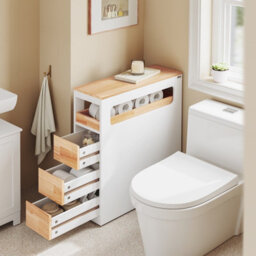 Sobuy Bathroom Side Cabinet With 4 Drawers And Wheels 25.6X9.1X32.3 Inch Load Capacity 40 Kg Bzr54-Iii-Nw - White