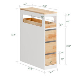 Sobuy Bathroom Side Cabinet With 4 Drawers And Wheels 25.6X9.1X32.3 Inch Load Capacity 40 Kg Bzr54-Iii-Nw - White - thumbnail 2