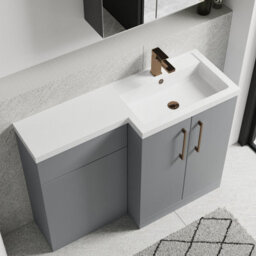 Balterley Right-Hand Bathroom Vanity And Wc Unit Combination With Basin - 1100mm - Satin Grey With Brushed Bronze Handles - thumbnail 3