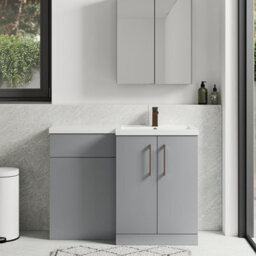 Balterley Right-Hand Bathroom Vanity And Wc Unit Combination With Basin - 1100mm - Satin Grey With Brushed Bronze Handles - thumbnail 2