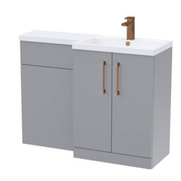 Balterley Right-Hand Bathroom Vanity And Wc Unit Combination With Basin - 1100mm - Satin Grey With Brushed Bronze Handles - thumbnail 1