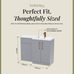 Balterley Right-Hand Bathroom Vanity And Wc Unit Combination With Basin - 1100mm - Satin Grey With Brushed Bronze Handles - thumbnail 5