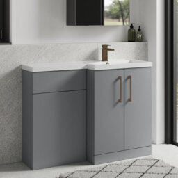 Balterley Right-Hand Bathroom Vanity And Wc Unit Combination With Basin - 1100mm - Satin Grey With Brushed Bronze Handles - thumbnail 4