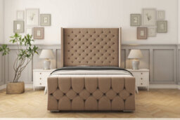 "Sloomy Luthor Mink Plush Bed Frame With Mattress With 50""  Upholstered Wingback Headboard 5' King" - thumbnail 1